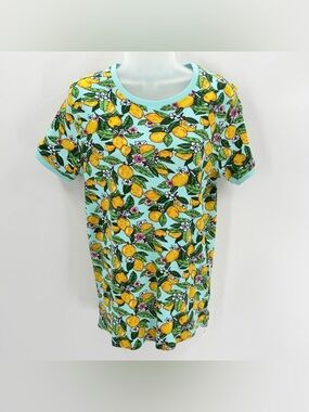 Vera Bradley Pajama Shirt Womens M Blue Yellow Lemon Grove Ribbed Cotton Tee NEW